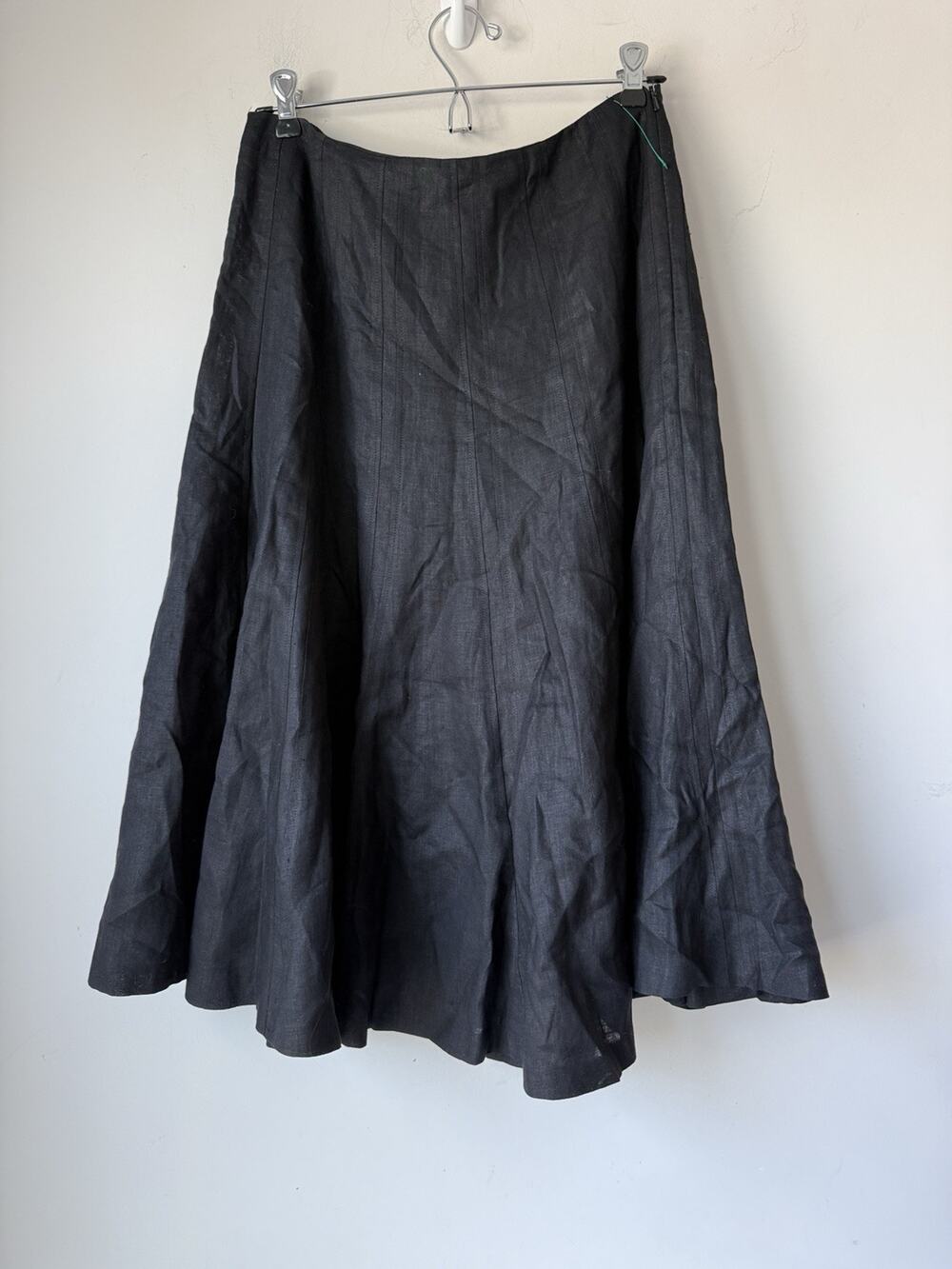 Ralph Lauren Size 4 100% Linen Skirt Fit and Flare Modest Black Calf Length